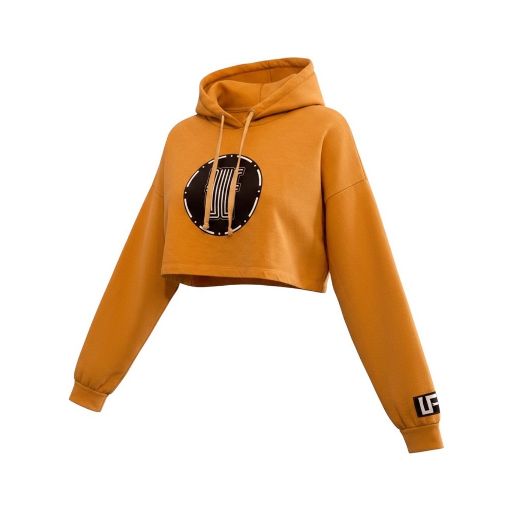 LF The Brand Logo Hoodie Sweatshirt‎ Mustard Yellow Cropped Long Sleeves XS